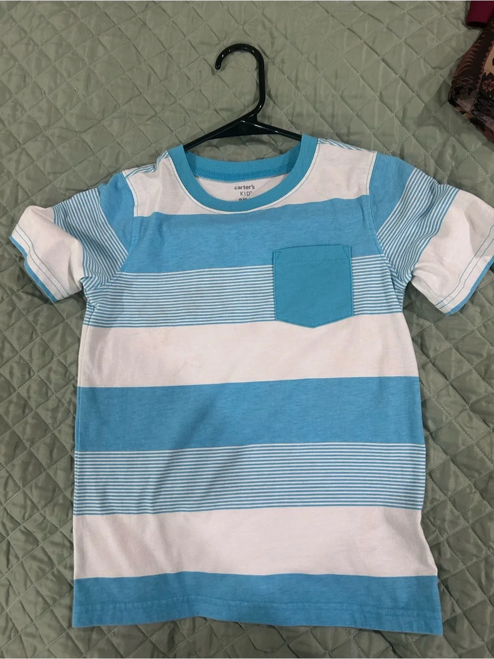 Carter's Light Blue and White Striped Pocket Tee